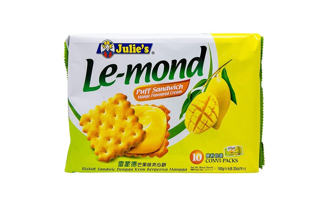 Julie's Le-mond Puff Sandwich Mango Flavoured Cream   Pack  180 grams